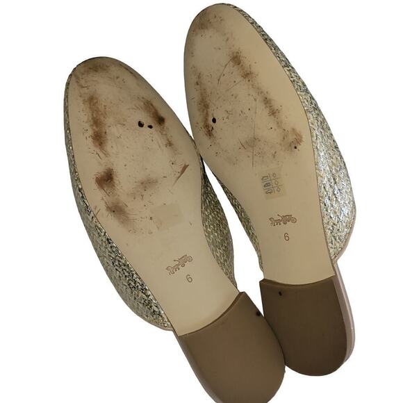 COACH Womens Mules Slipons Flip Flops Shoes Sandals Metallic Gold Silver Bow - Picture 4 of 4